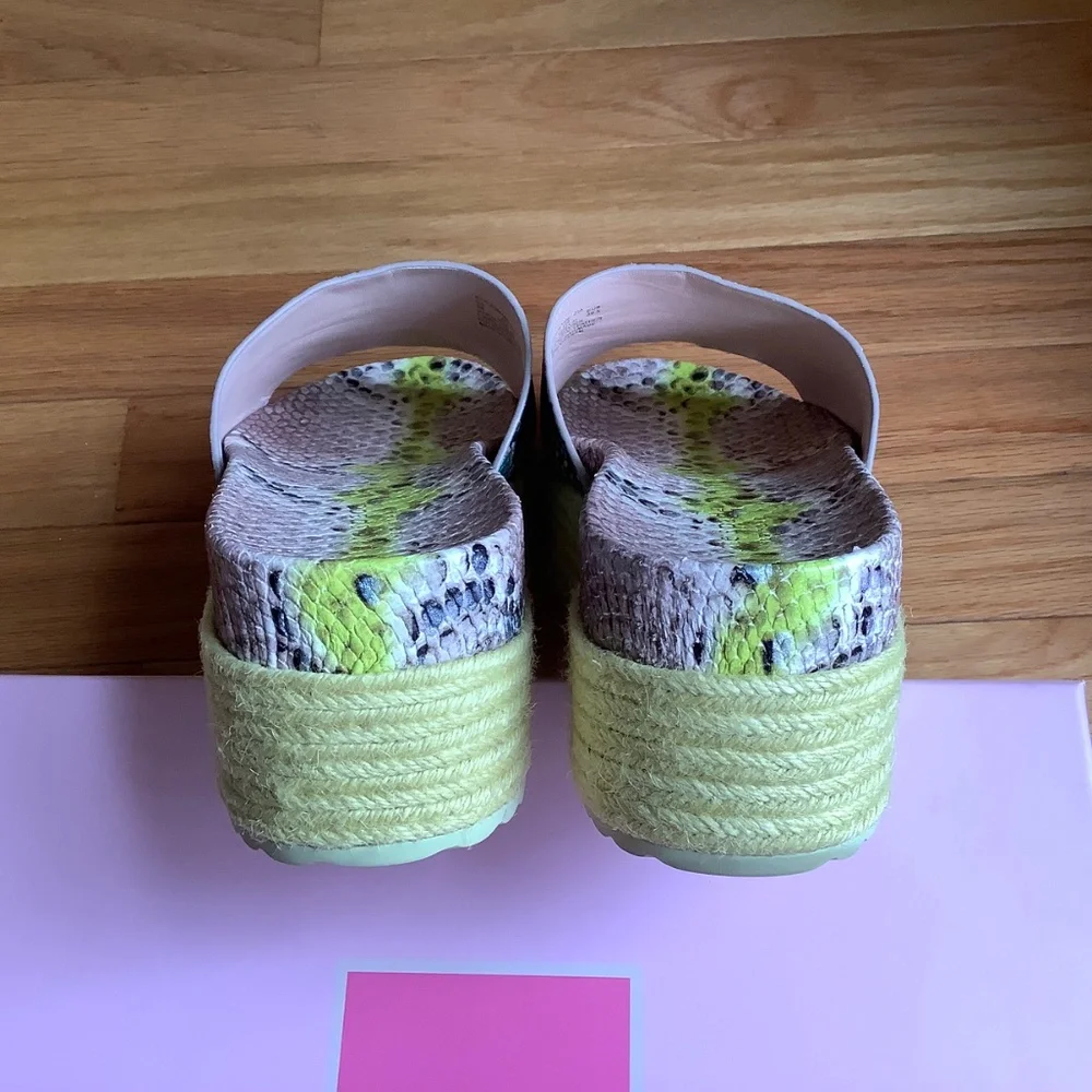 Kate Spade Zia Platform Croc Embossed Leather Slide Sandals Lemon SZ 9